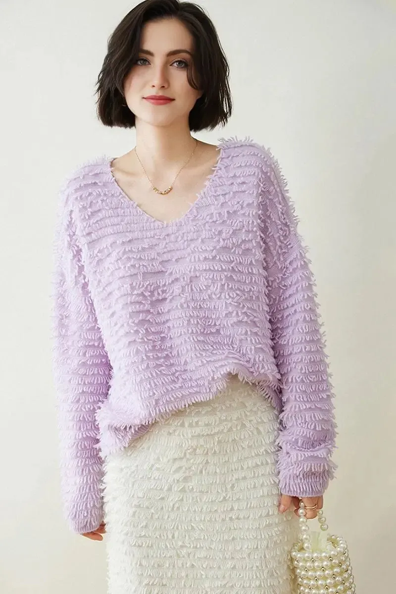 100 Cashmere Chunky Loop-Knit V-Neck Sweater