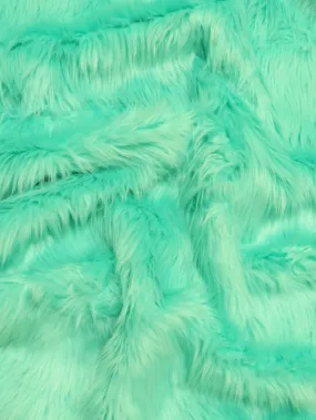 Aqua Solid Shaggy Long Pile Faux Fur Fabric / Sold By The Yard