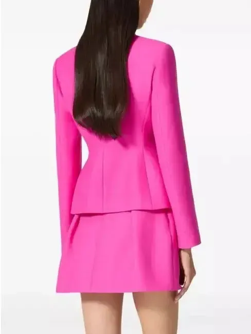 Bow-Embellished Hot Pink Single-Breasted Blazer