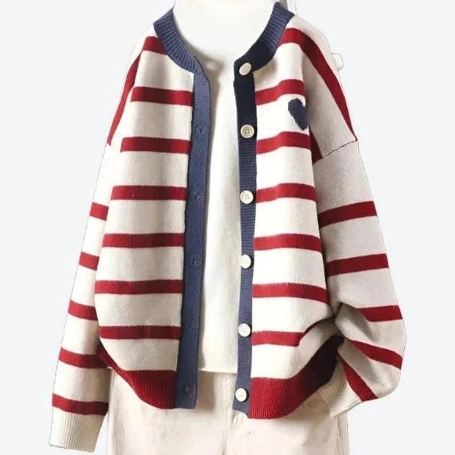 Charming Striped Button-Up Knit Cardigans