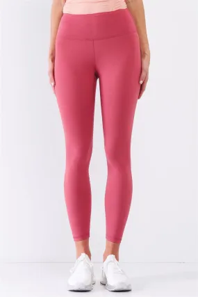 Coral Pink Mid-Rise Inner Waist Pocket Detail Tight Fit Soft Yoga & Work Out Legging Pants /1-2-2-1