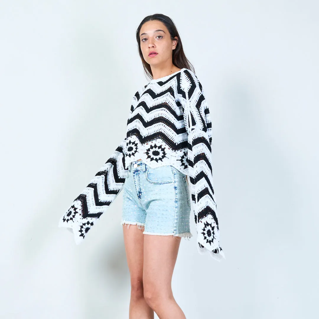 Crochet sweater with chevron and floral pattern wholesale