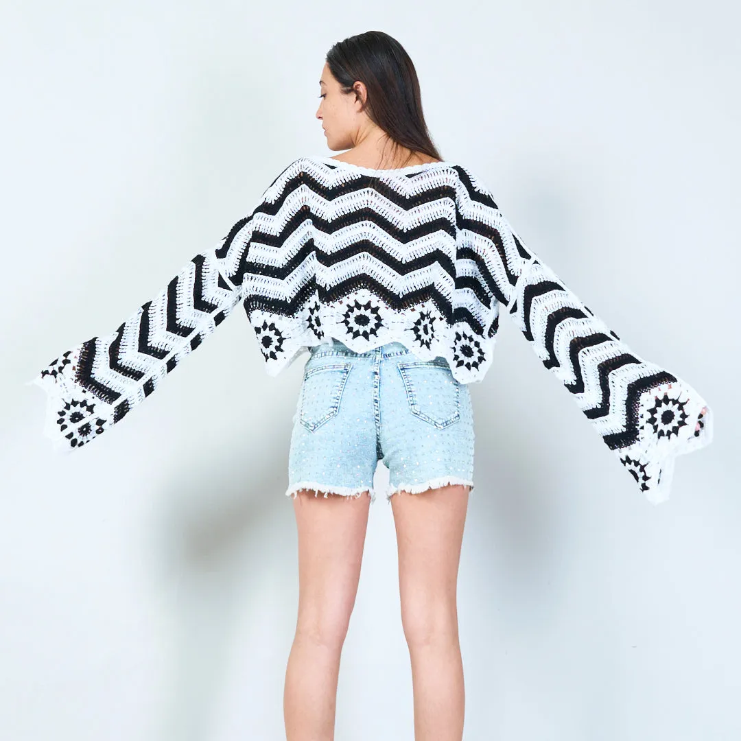 Crochet sweater with chevron and floral pattern wholesale