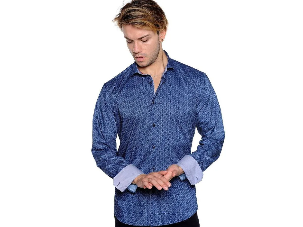 Deep Blue Tiny Print Sport Shirt