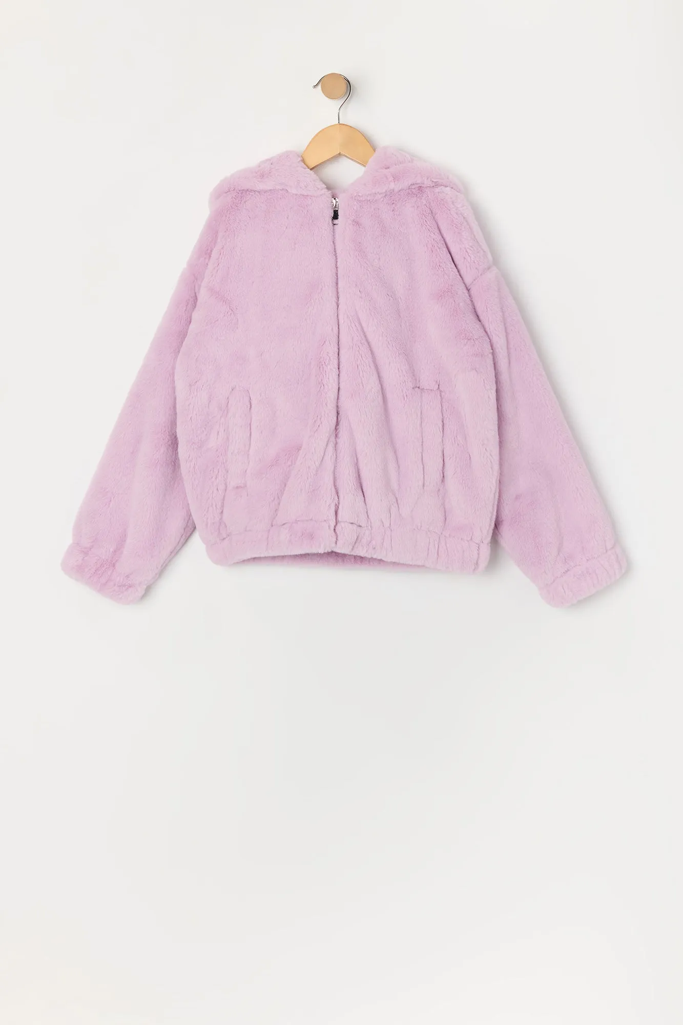 Girls Faux Fur Zip Up Jacket