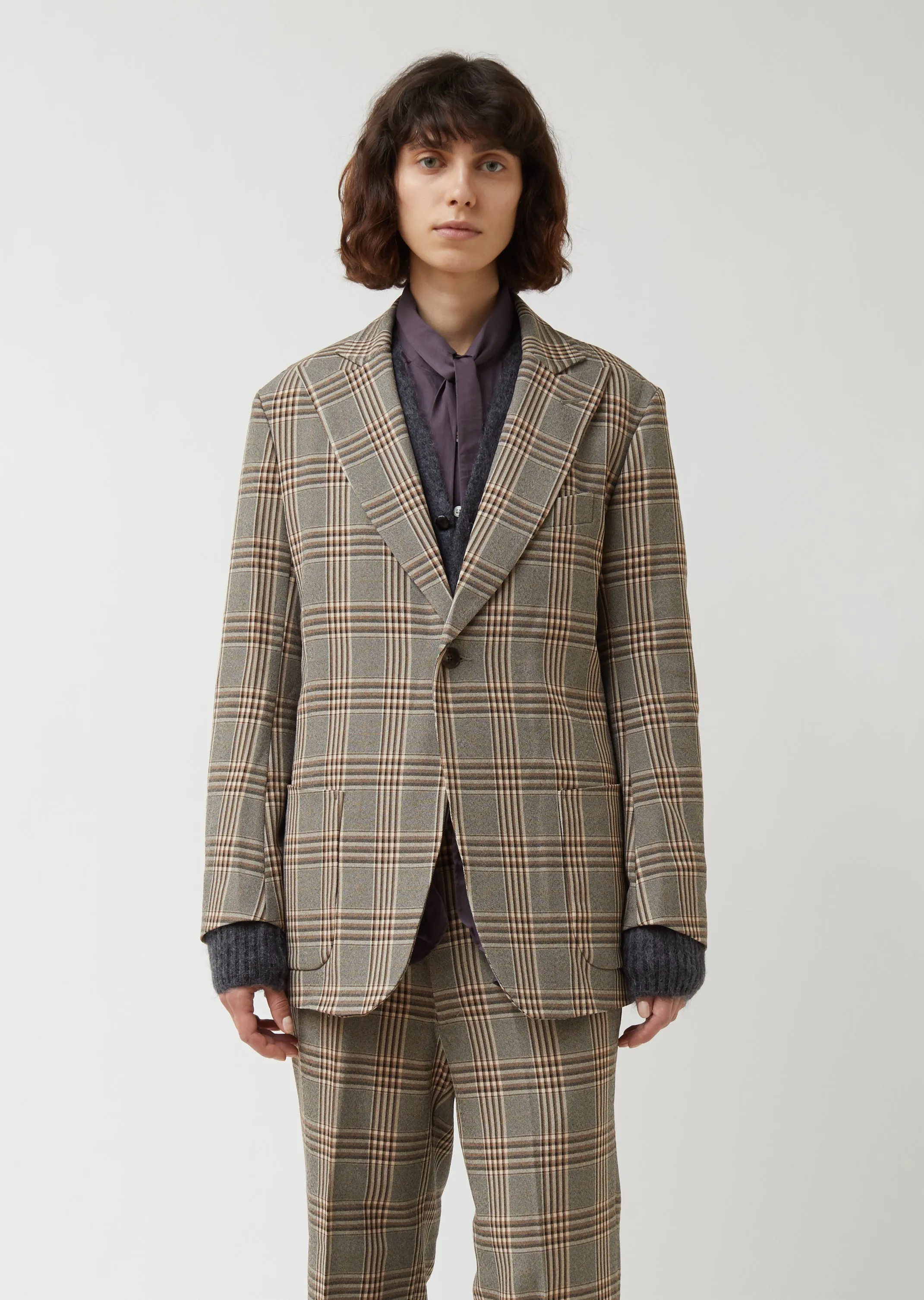 Graph Plaid Twill Peaked Lapel 1B Jacket