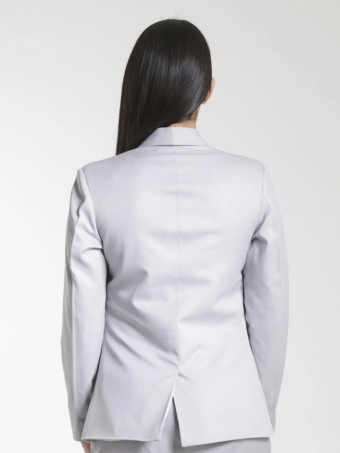 Grey Poly Cotton Double Button Blazer