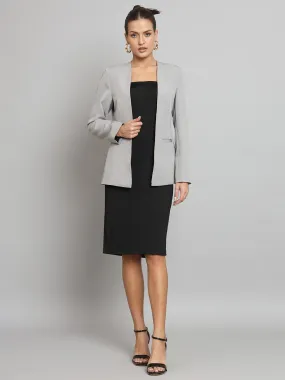 Grey Polyester Lapel Less Stretch Blazer