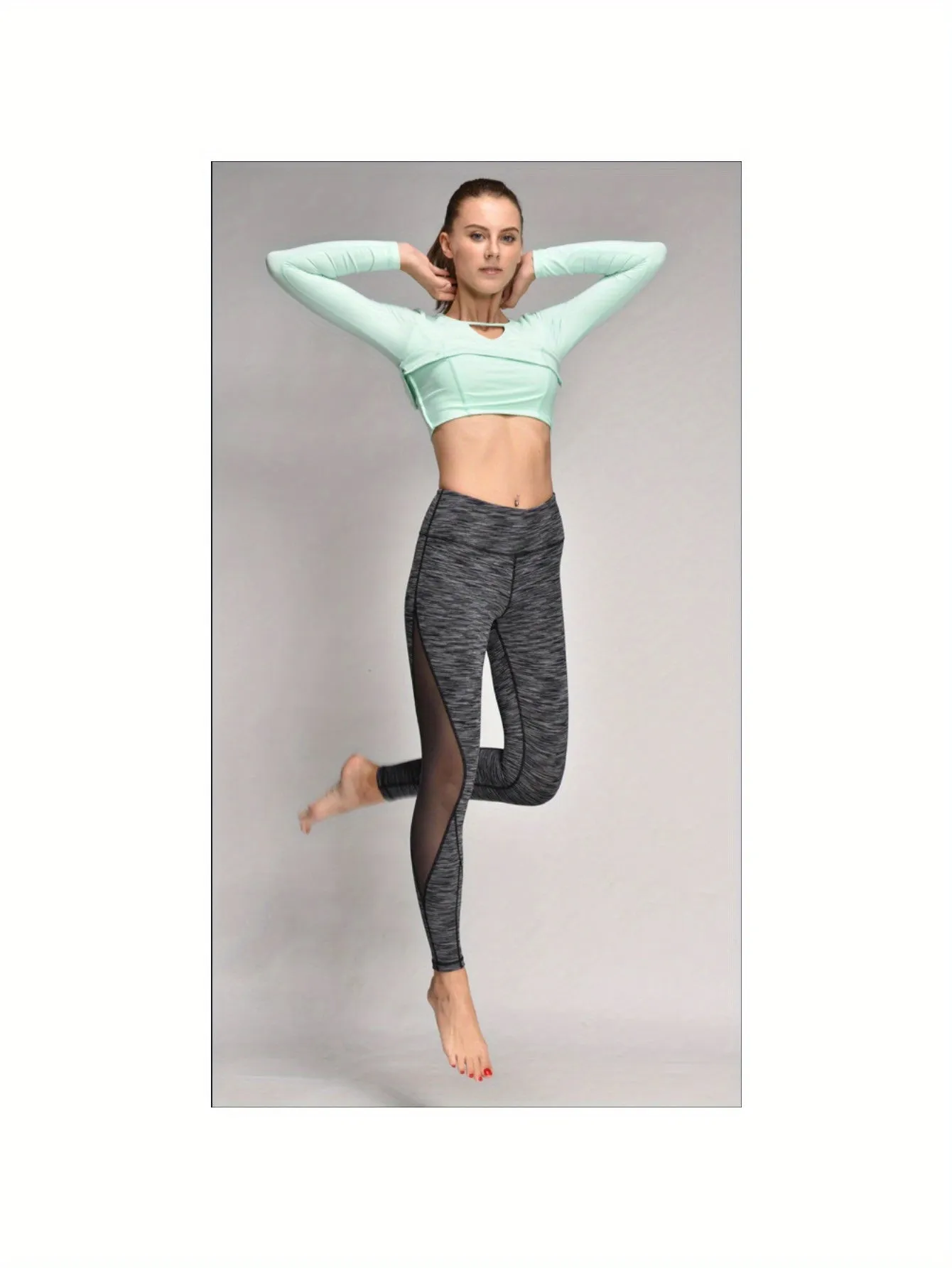 High Waist Slim Fit Nylon Mesh Elastic Gym Training Running Leggings