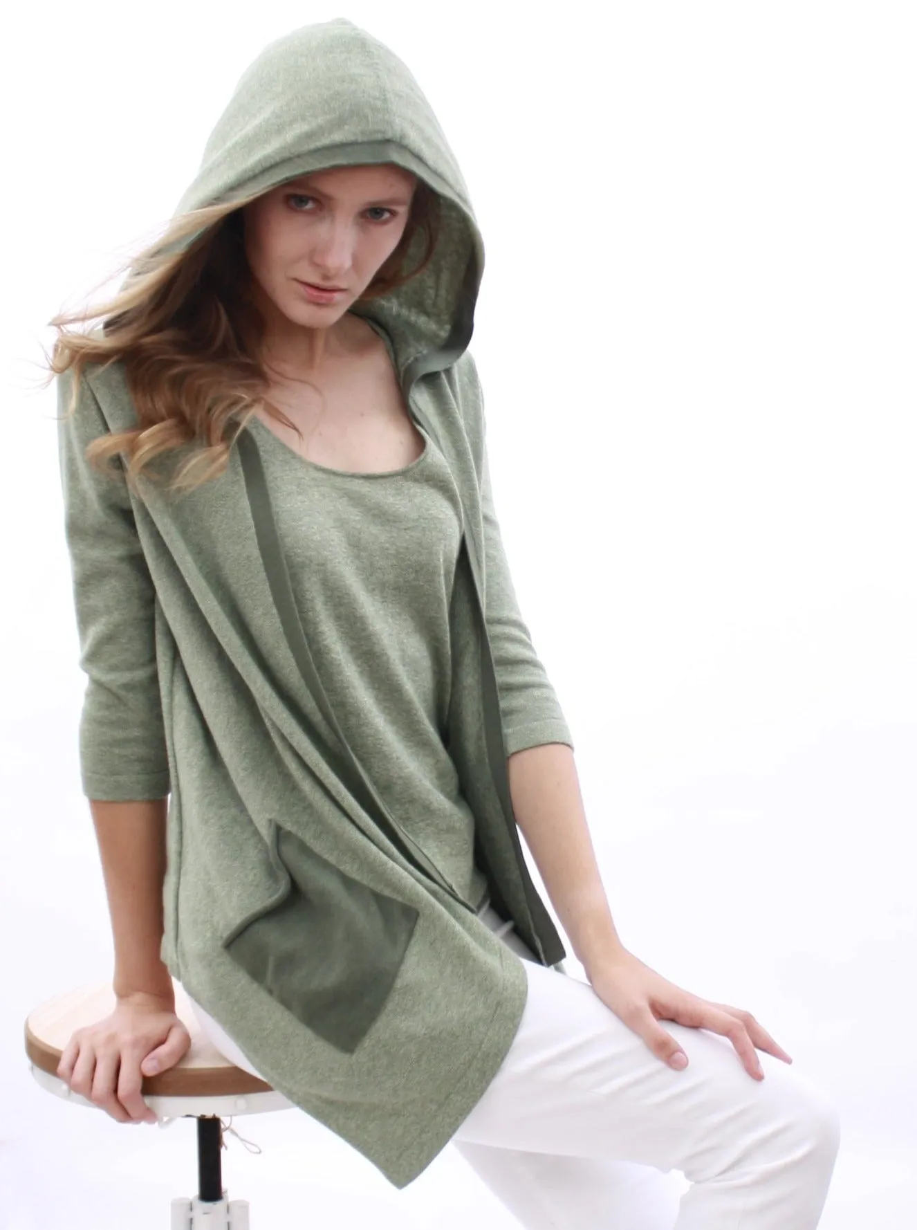 Hoodie Open Front Cardigan