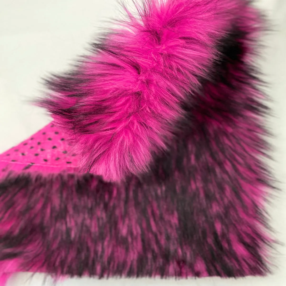 Hot Pink Black Husky Print Long Pile Shaggy Faux Fur Fabric