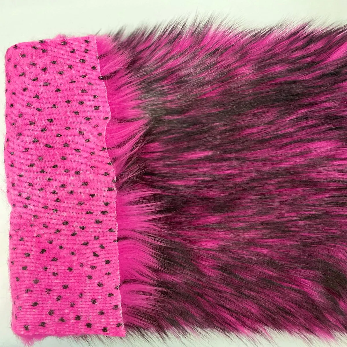 Hot Pink Black Husky Print Long Pile Shaggy Faux Fur Fabric