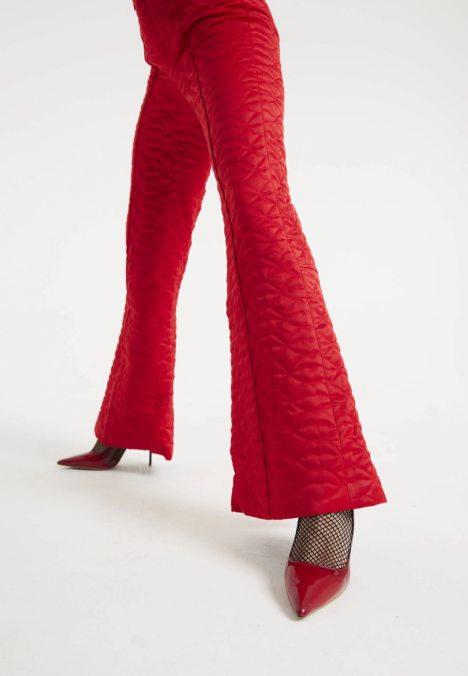 House Of Holland Lips Quilted Trousers In Red