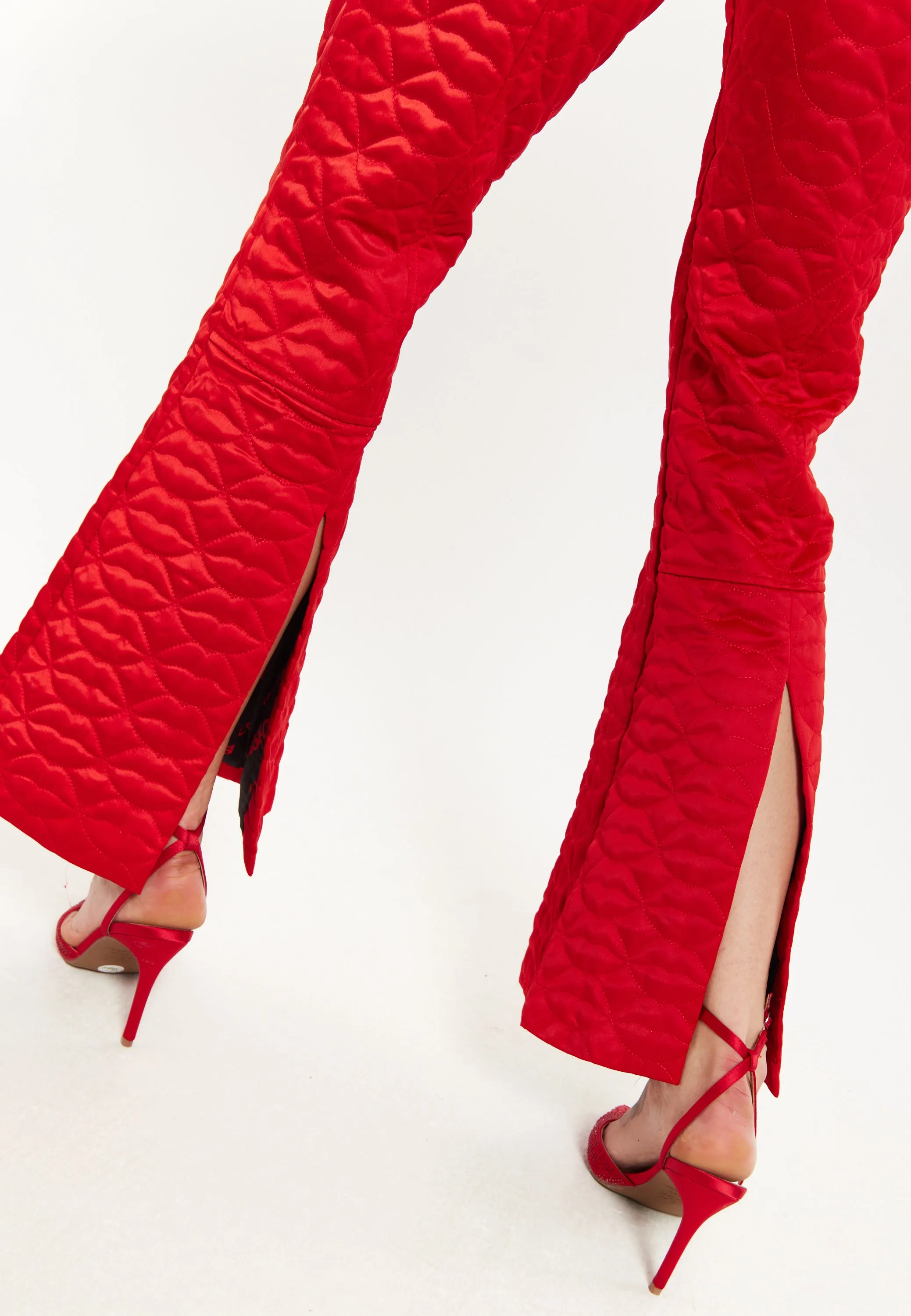 House Of Holland Lips Quilted Trousers In Red