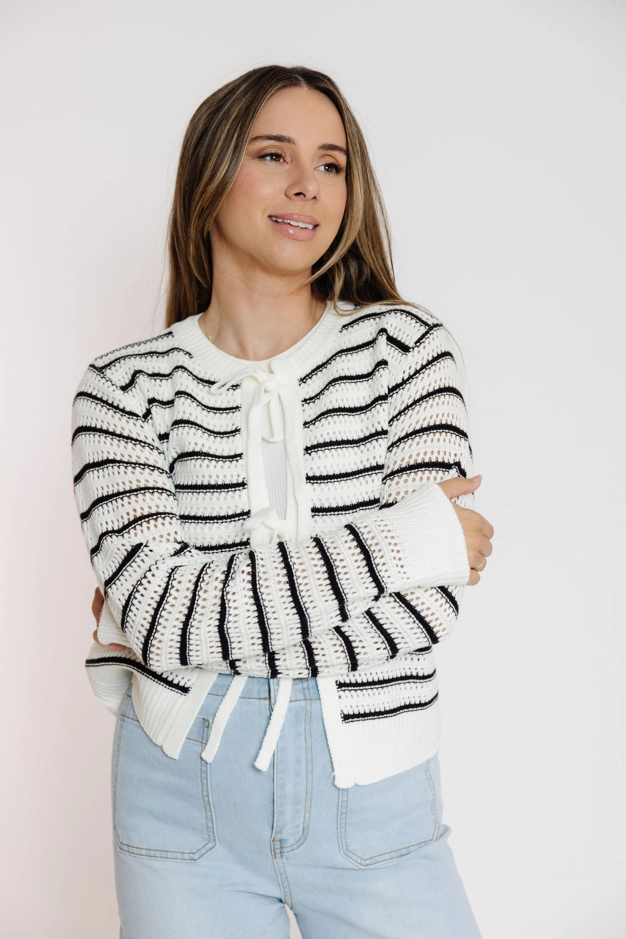 Ira Cardigan in Ivory/Black