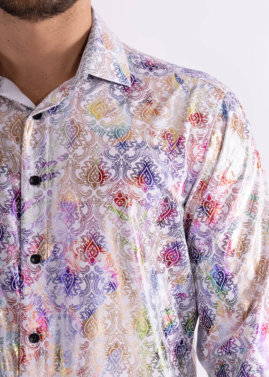 Iridescent Rainbow Fleur Long Sleeve Dress Shirt