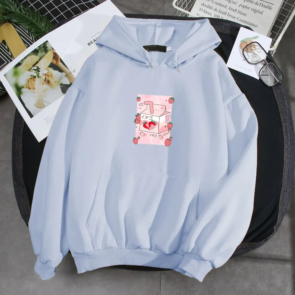 Kawaii Strawberry Milk Soft Hoodie