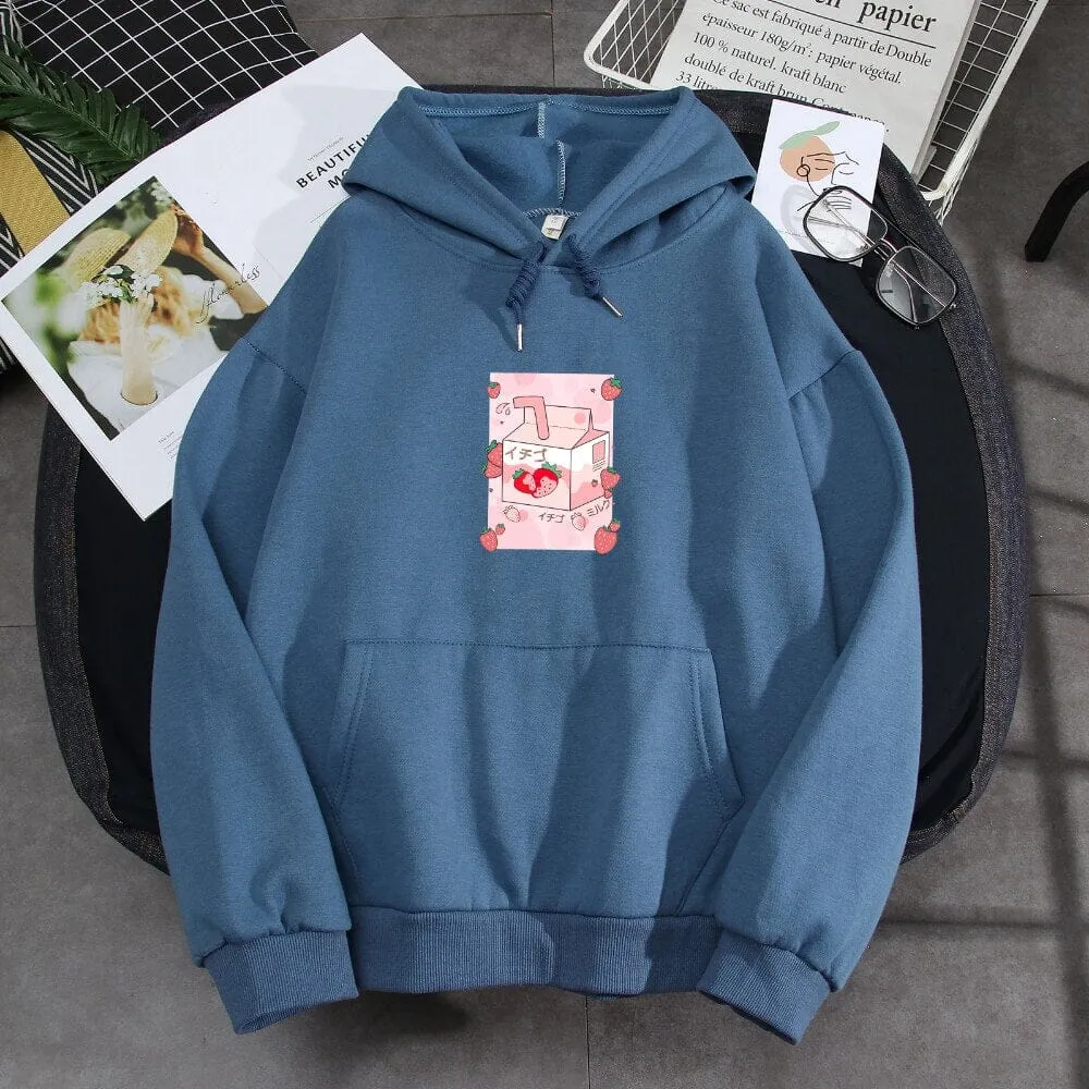 Kawaii Strawberry Milk Soft Hoodie