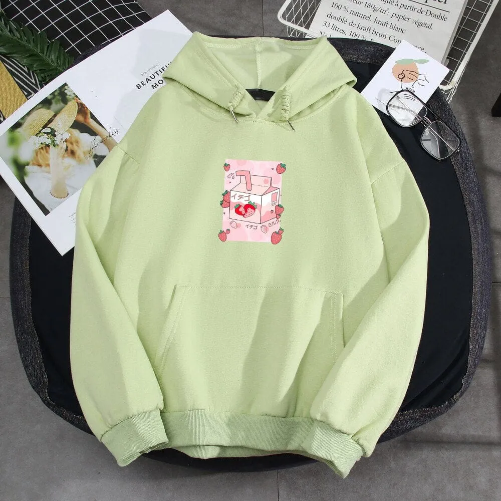 Kawaii Strawberry Milk Soft Hoodie