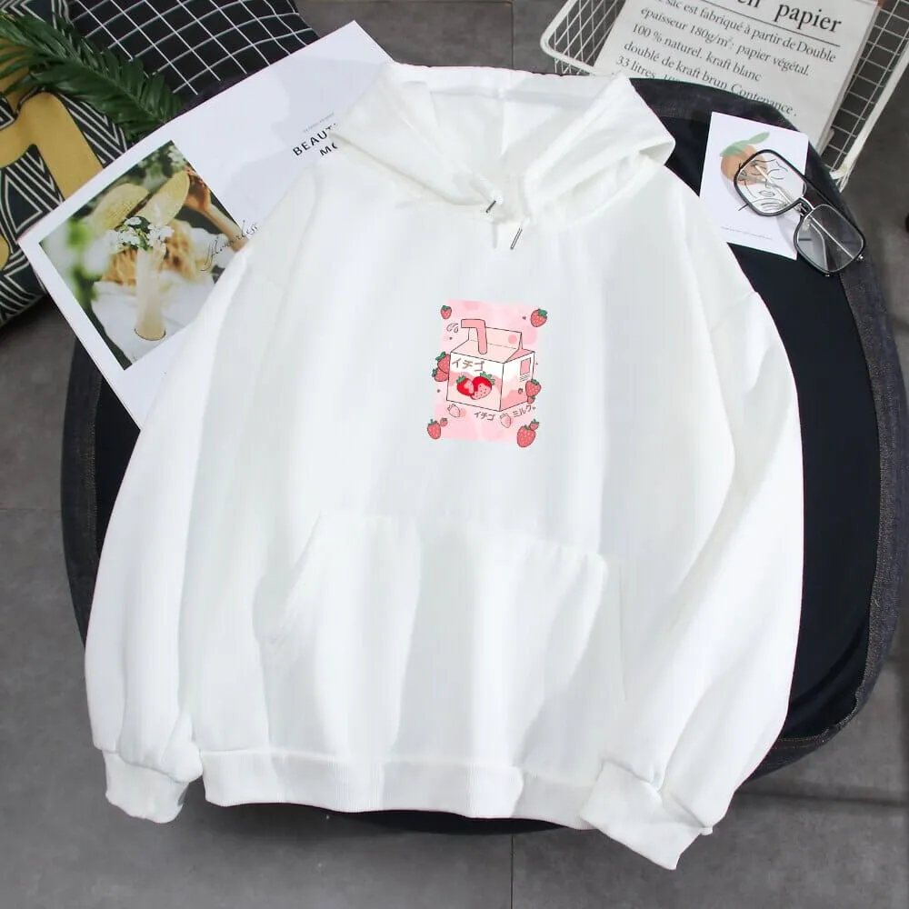 Kawaii Strawberry Milk Soft Hoodie