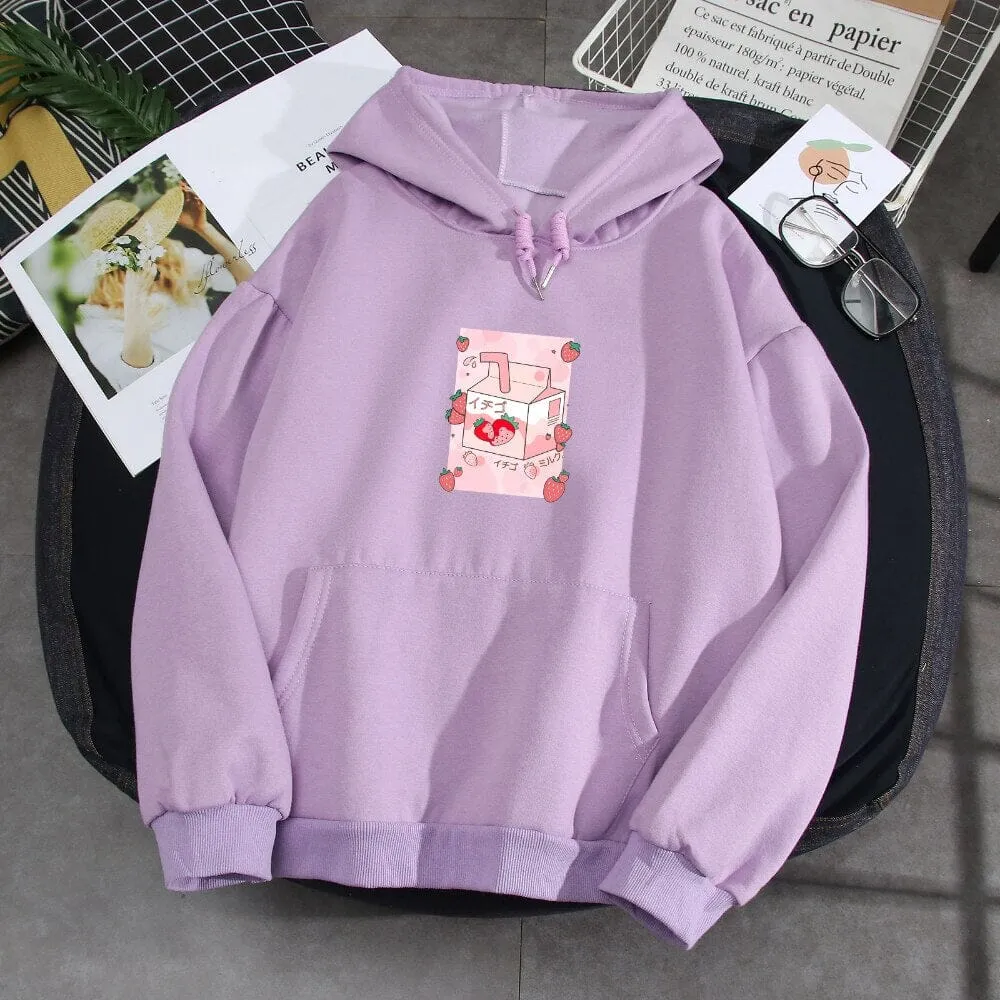 Kawaii Strawberry Milk Soft Hoodie