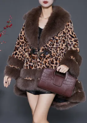 Leopard Print Faux Leather And Fur CoatS Oversized Drawstring Winter ML1843