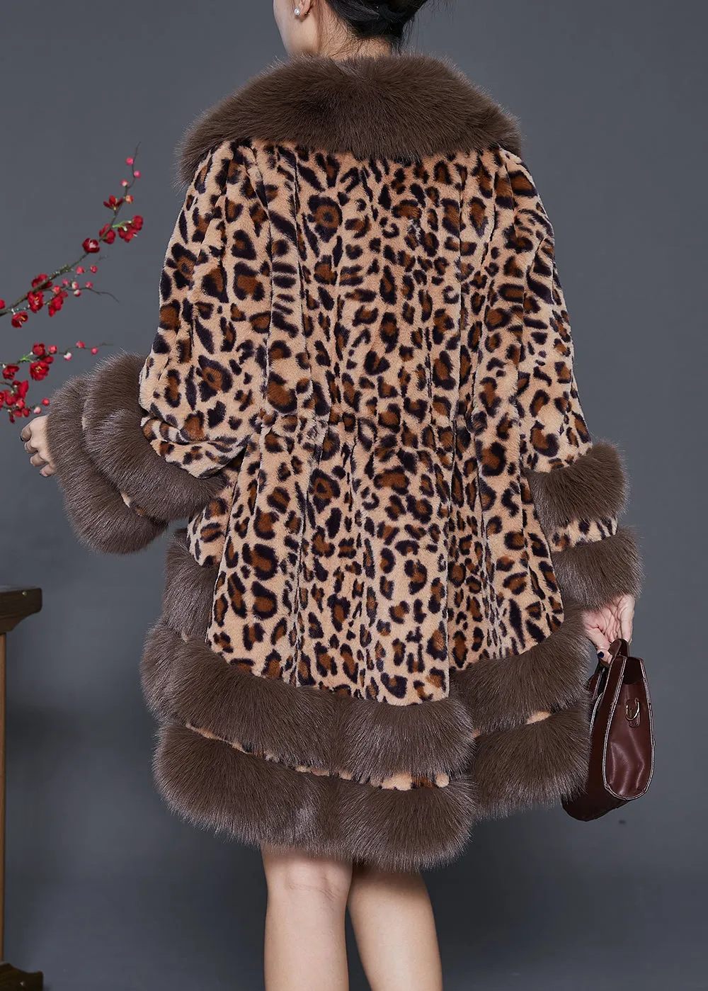 Leopard Print Faux Leather And Fur CoatS Oversized Drawstring Winter ML1843