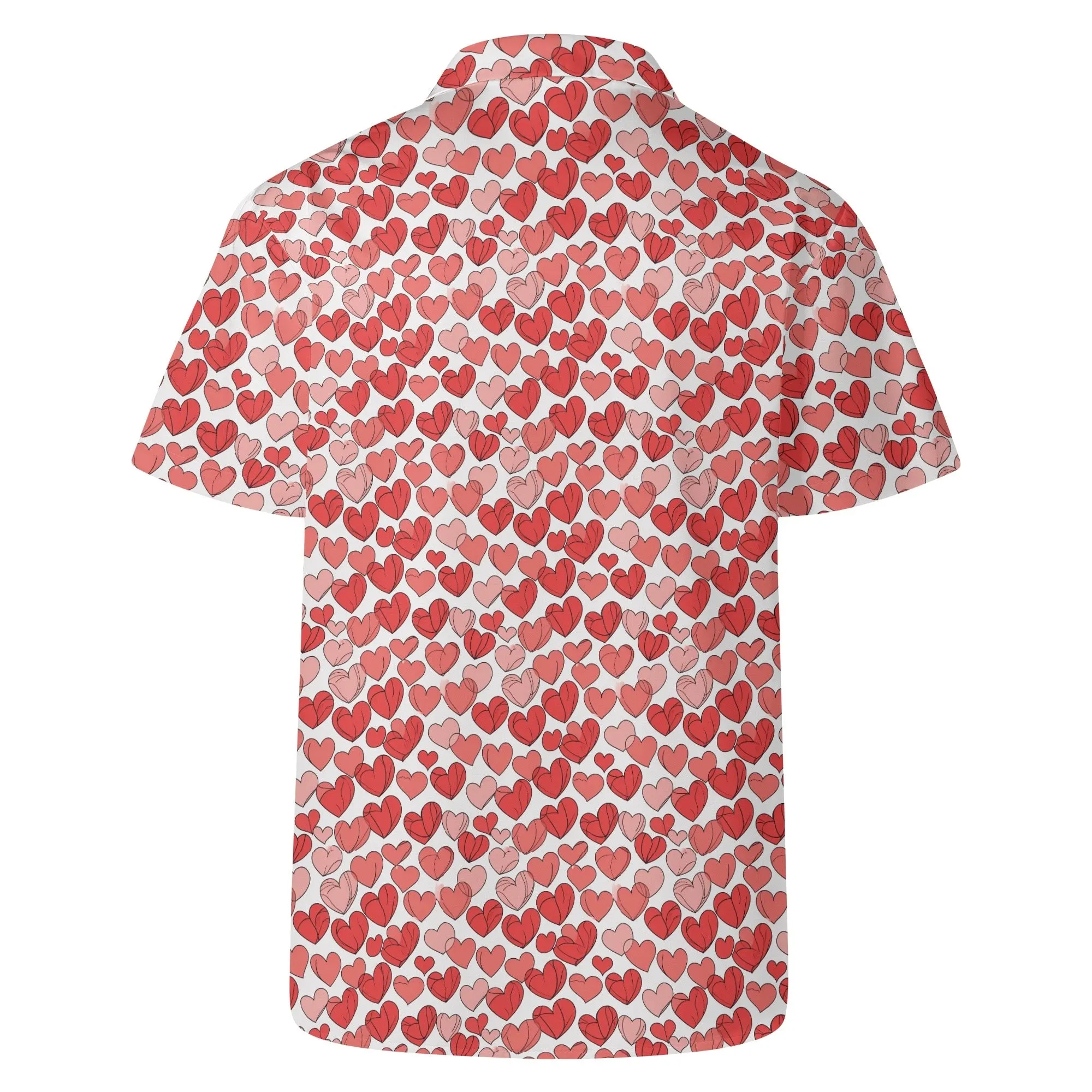 Little Red Hearts Mens Casual Hawaiian Shirt