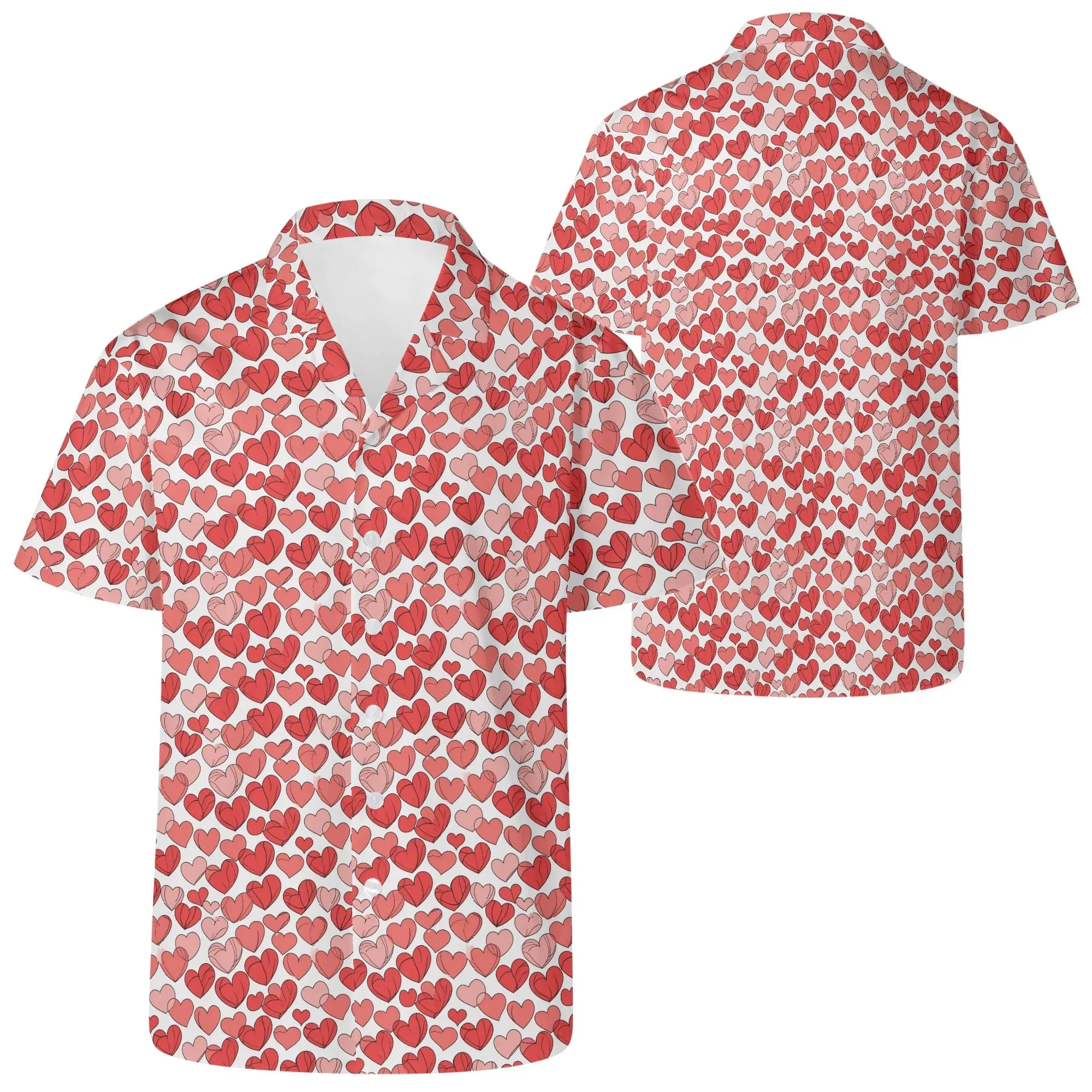 Little Red Hearts Mens Casual Hawaiian Shirt