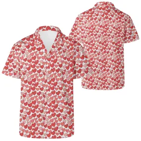 Little Red Hearts Mens Casual Hawaiian Shirt