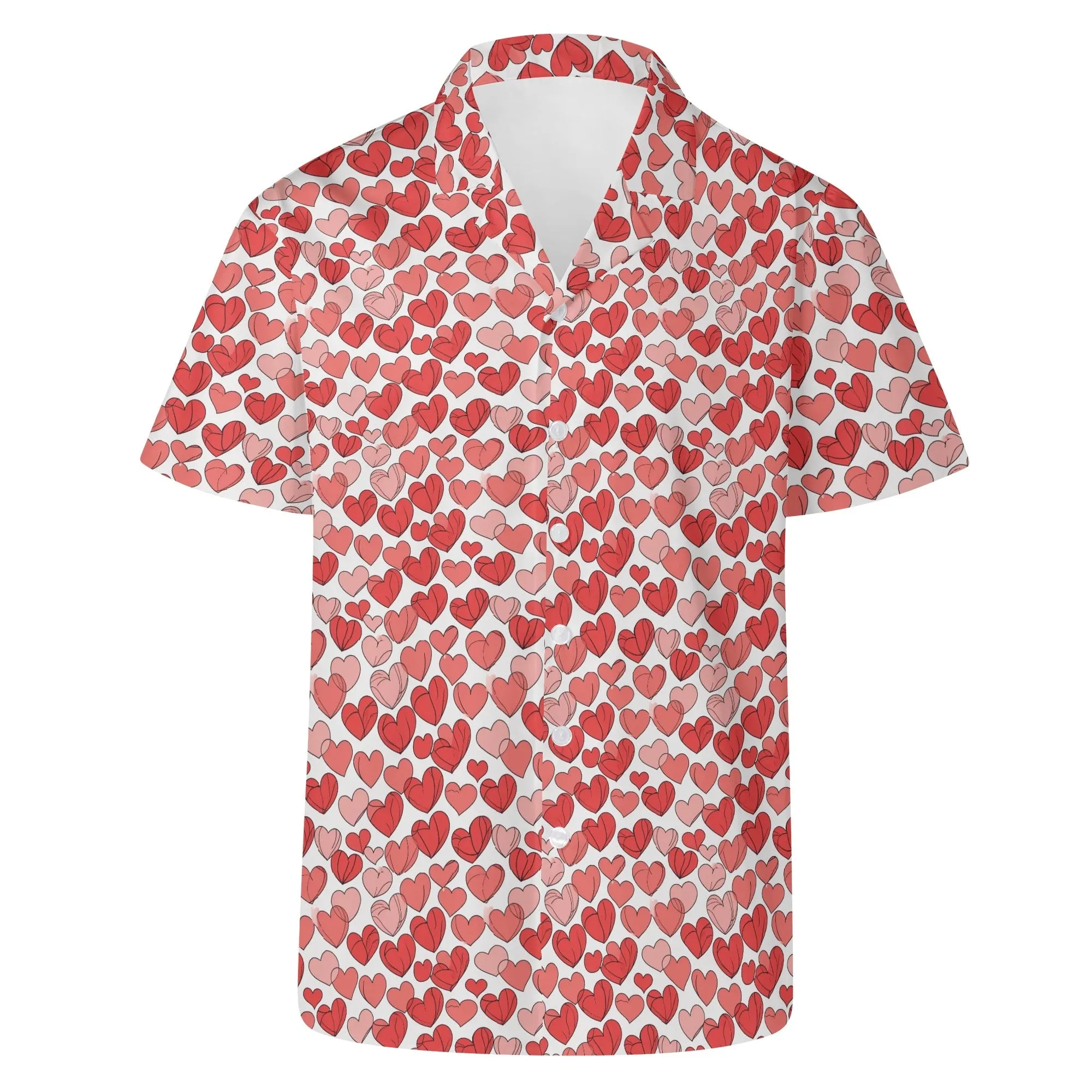 Little Red Hearts Mens Casual Hawaiian Shirt