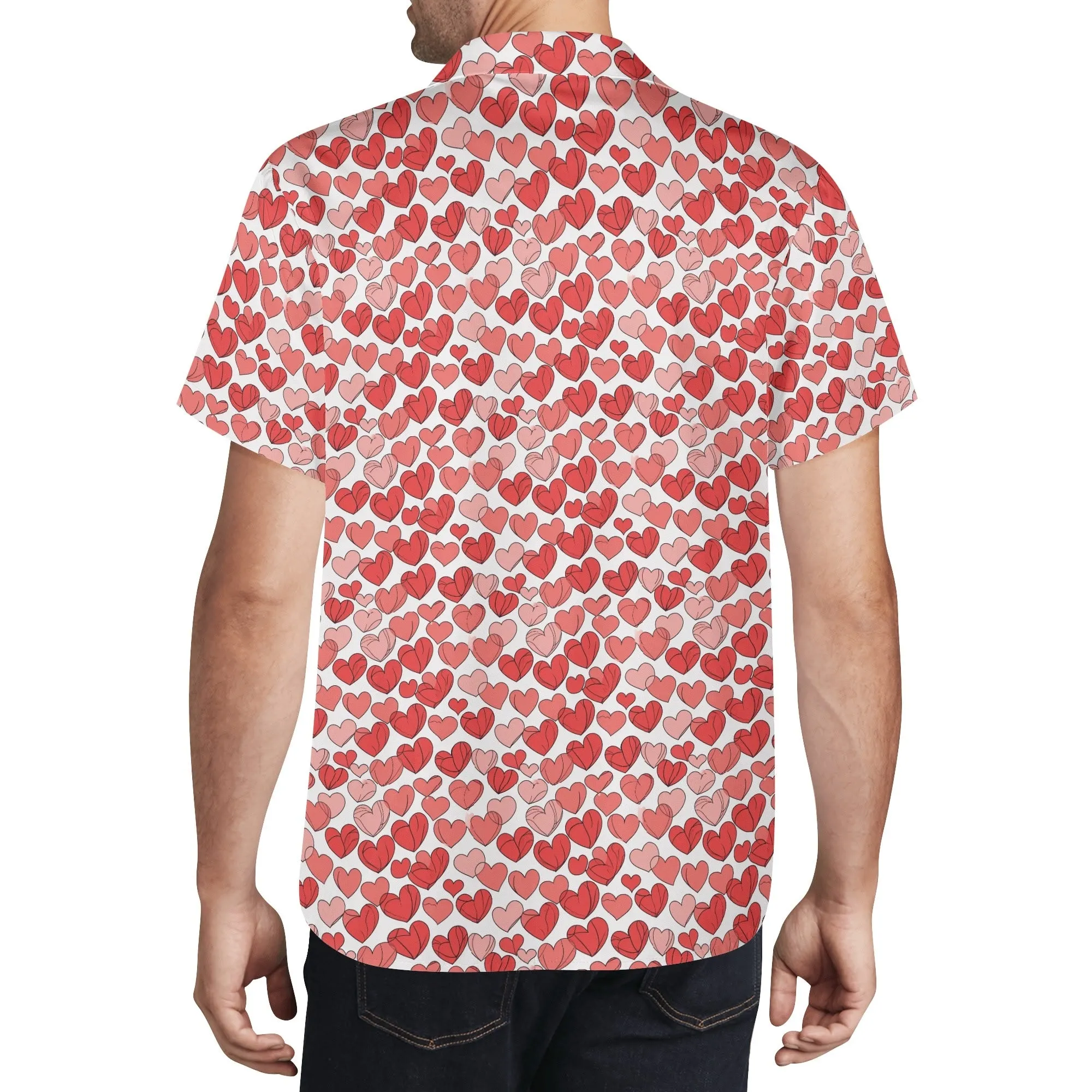 Little Red Hearts Mens Casual Hawaiian Shirt