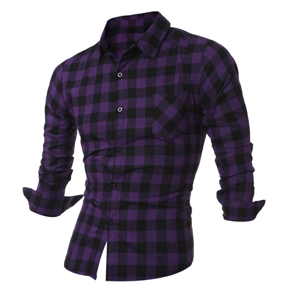 Long Sleeve Breast Pocket Button Up Plaid Shirt 5222