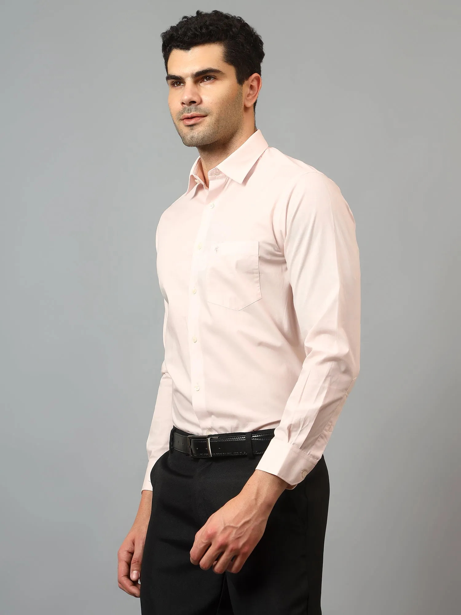 Men's Pink Formal Plain Full Sleeve Shirt