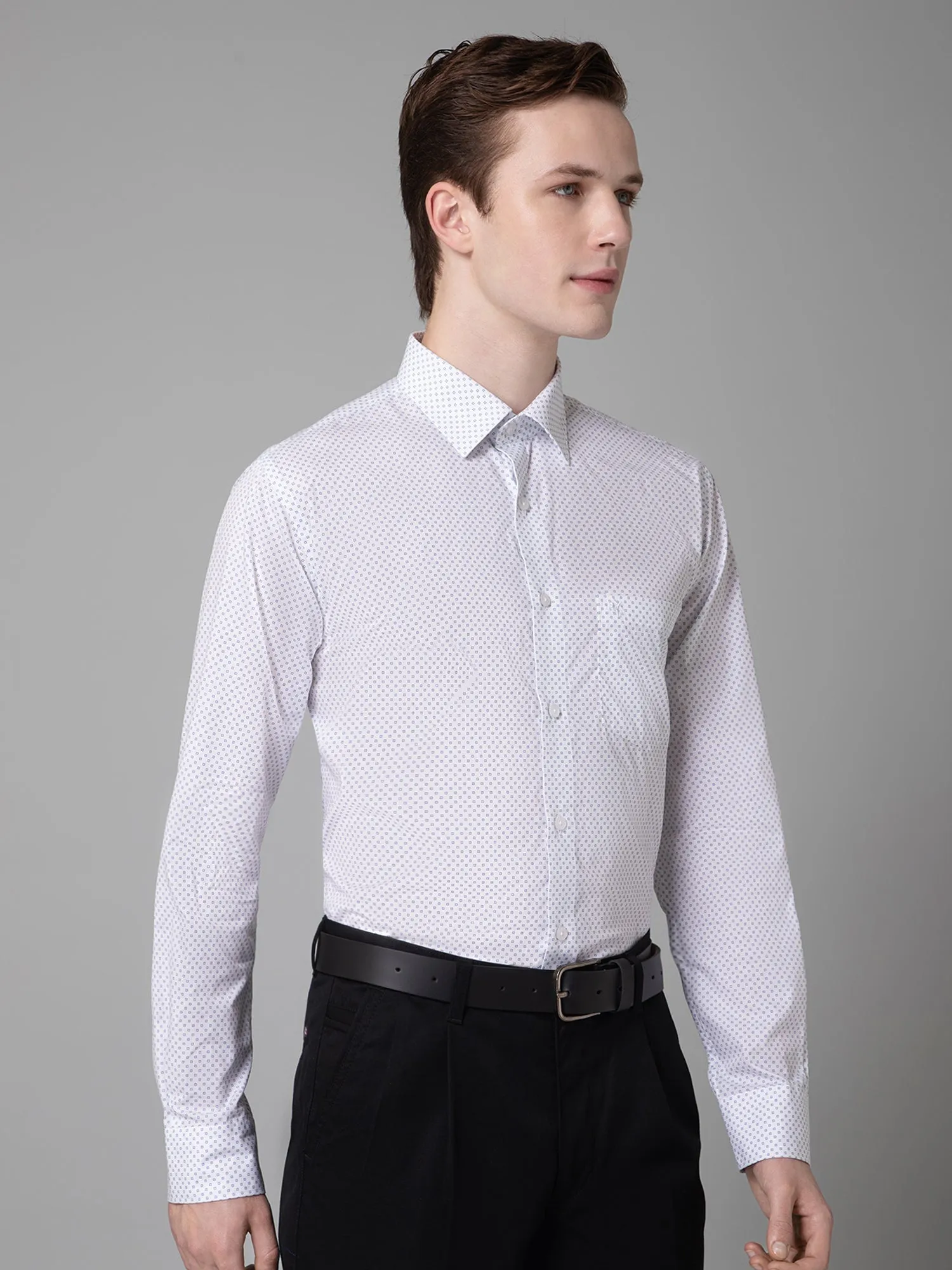 Men's White Formal Ditsy Print Full Sleeve Shirt