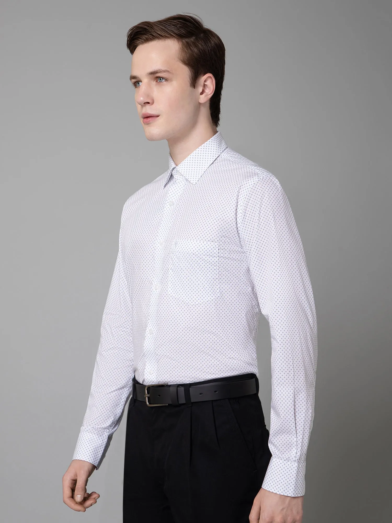 Men's White Formal Ditsy Print Full Sleeve Shirt