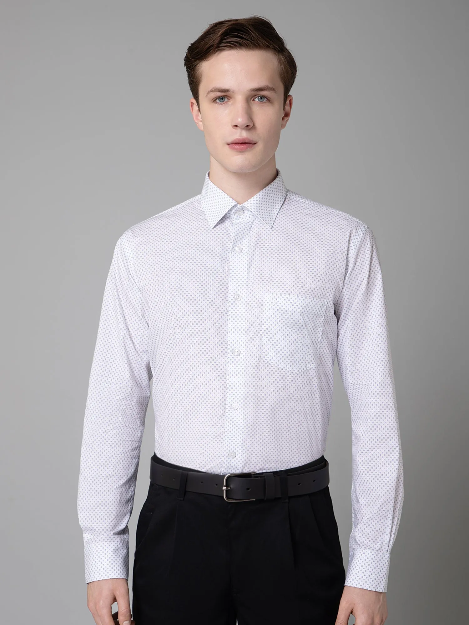 Men's White Formal Ditsy Print Full Sleeve Shirt