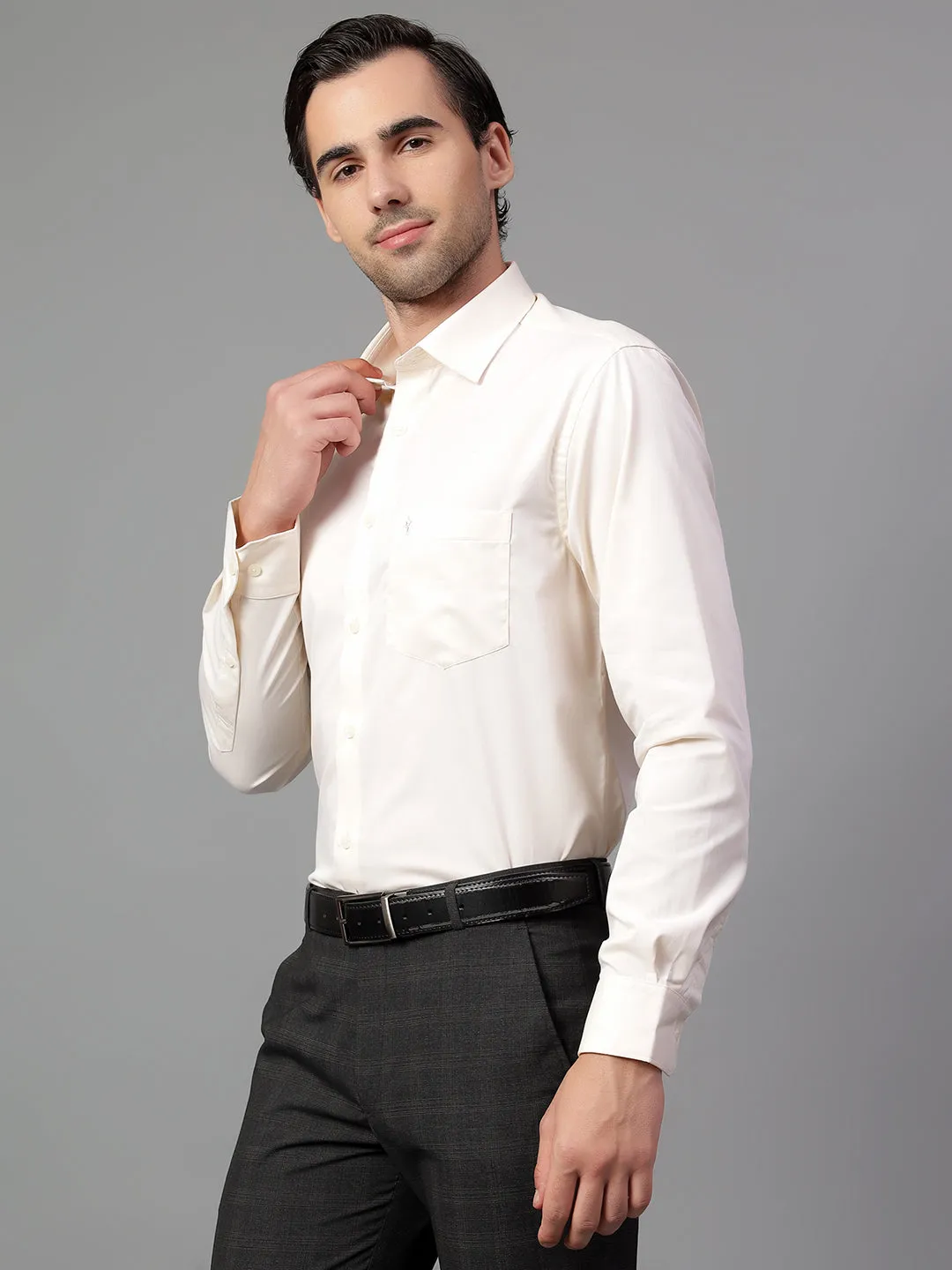 Men's Yellow Self-Design Full Sleeve Formal Shirt