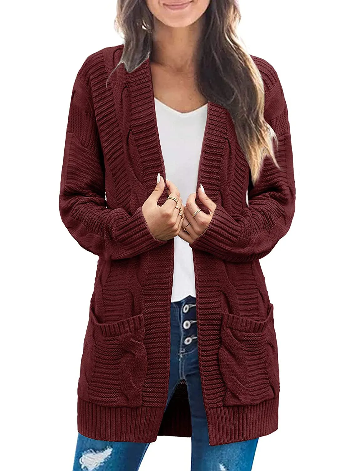 MEROKEETY 2023 Cable Knit Cardigan Sweaters Outwear