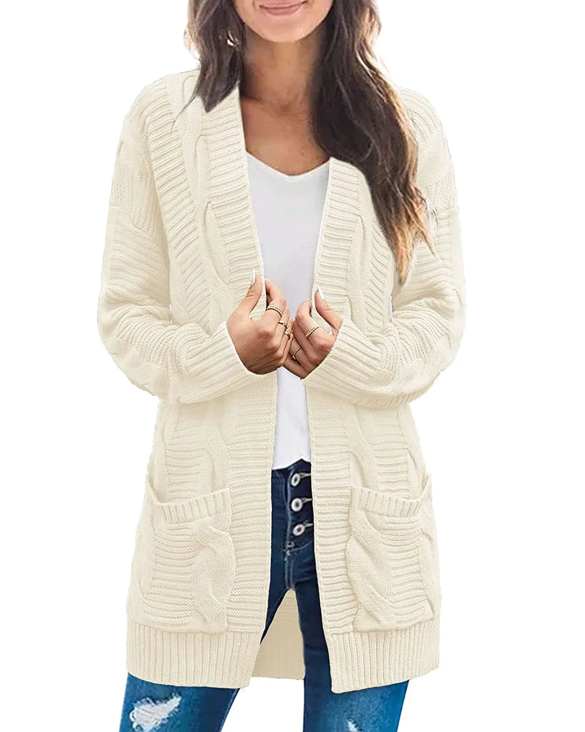 MEROKEETY 2023 Cable Knit Cardigan Sweaters Outwear