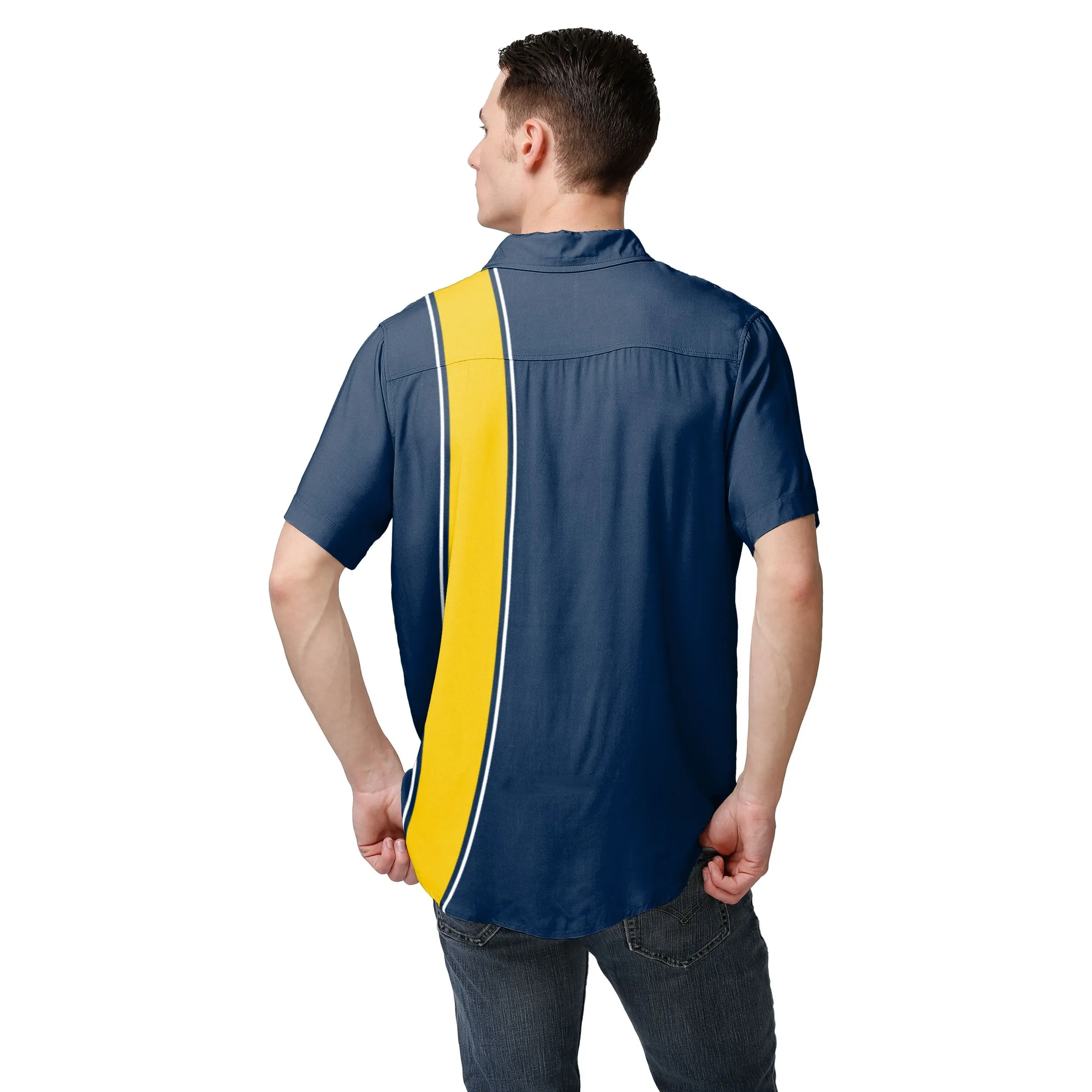 Michigan Wolverines NCAA Mens Bowling Stripe Button Up Shirt