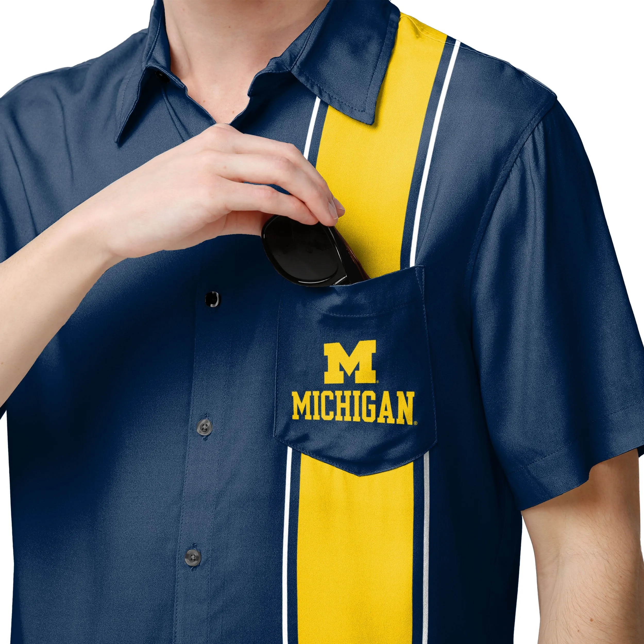 Michigan Wolverines NCAA Mens Bowling Stripe Button Up Shirt