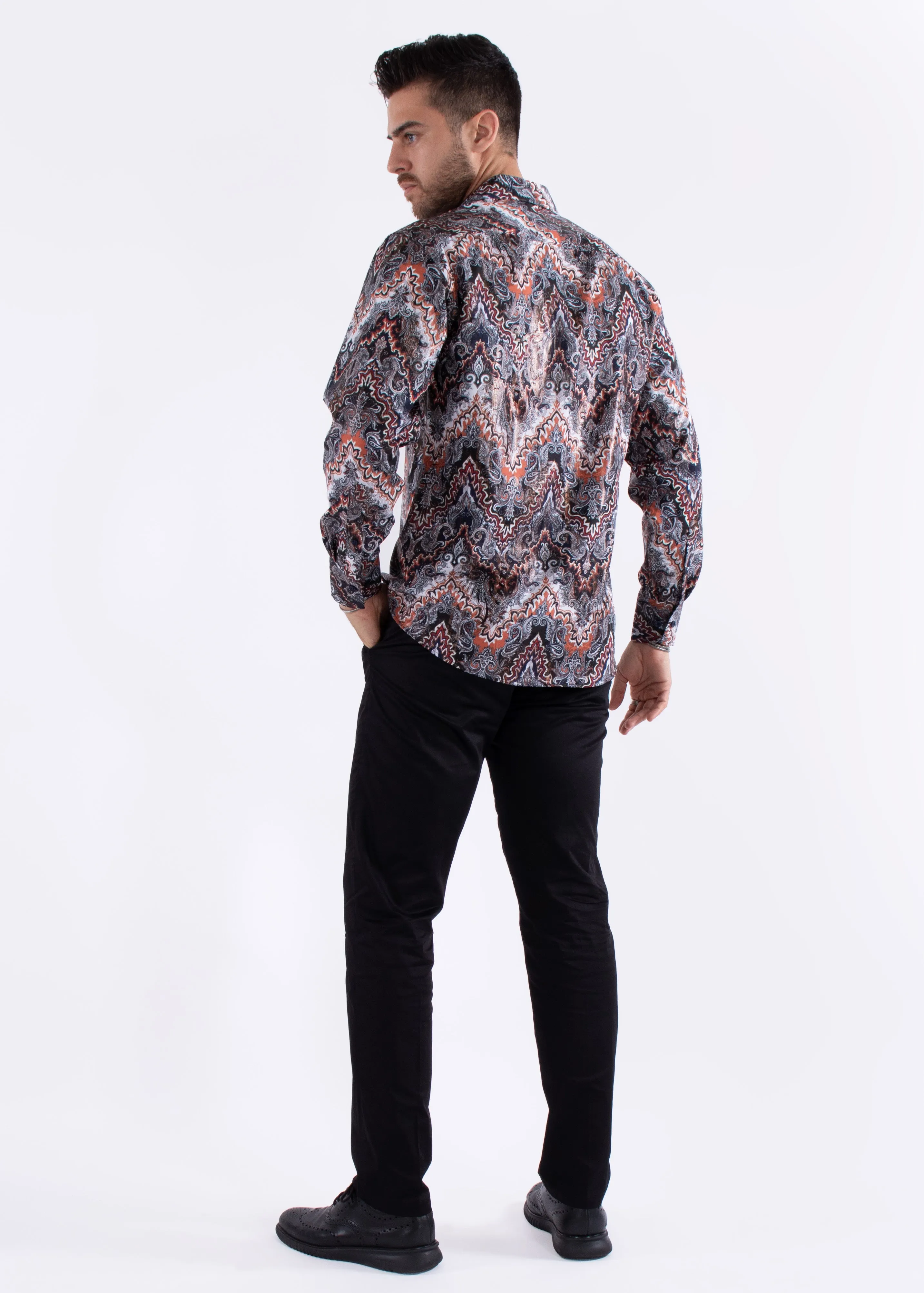 Multicolor Autumn Print Long Sleeve Dress Shirt