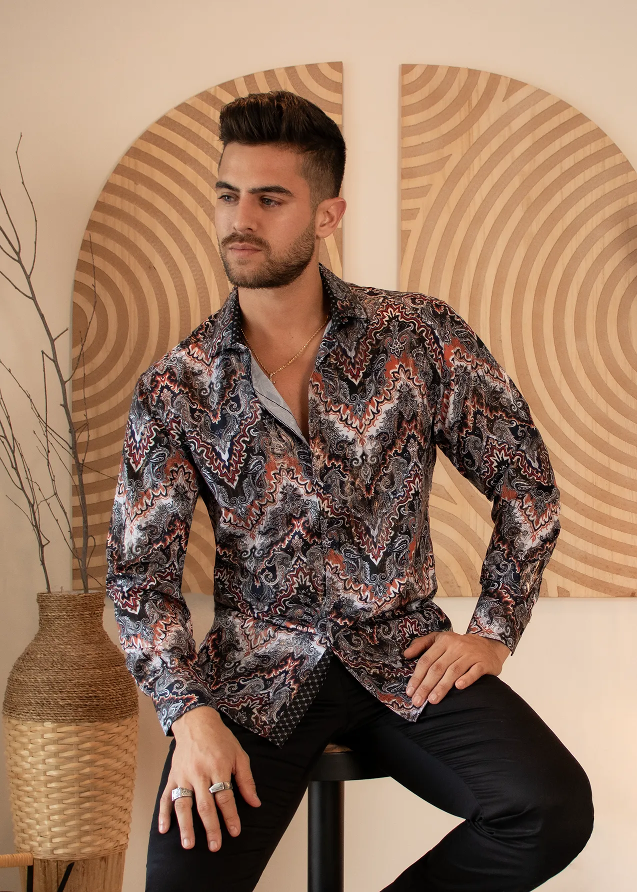 Multicolor Autumn Print Long Sleeve Dress Shirt