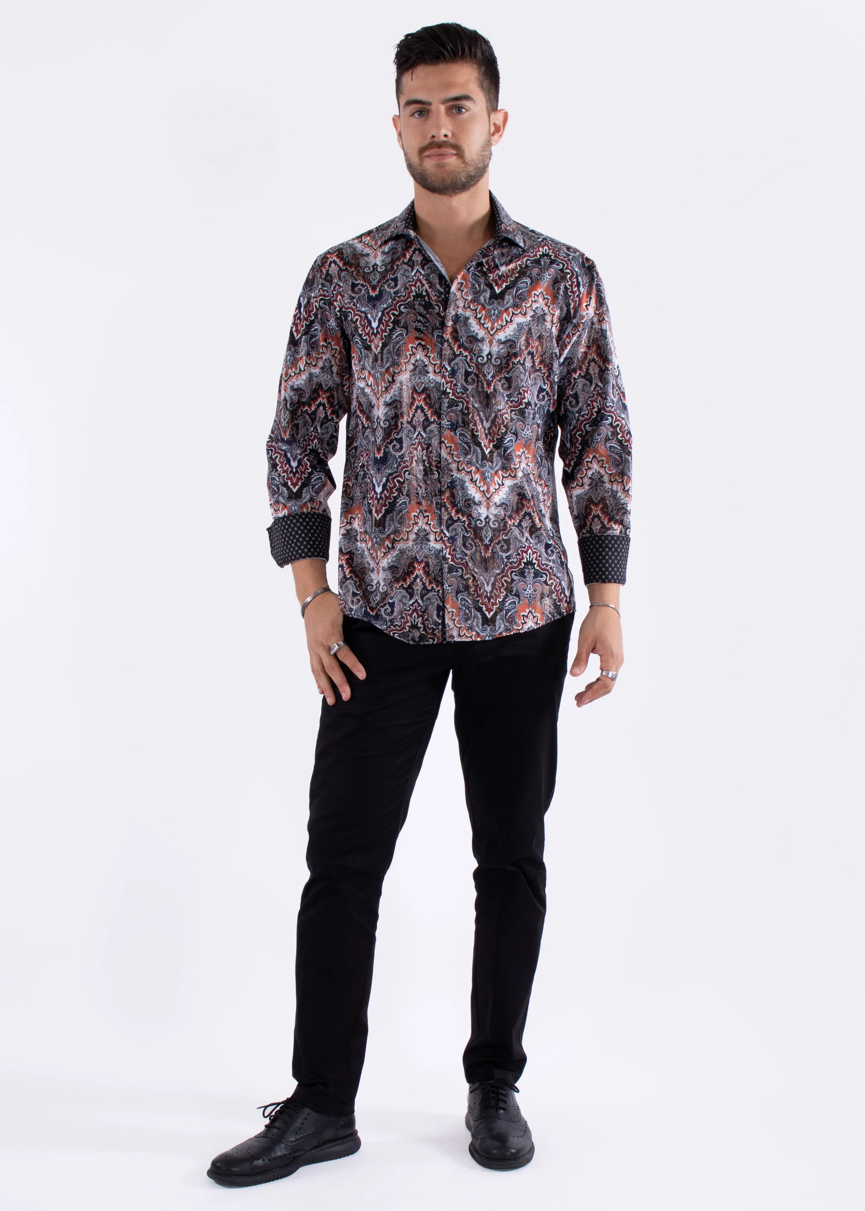 Multicolor Autumn Print Long Sleeve Dress Shirt