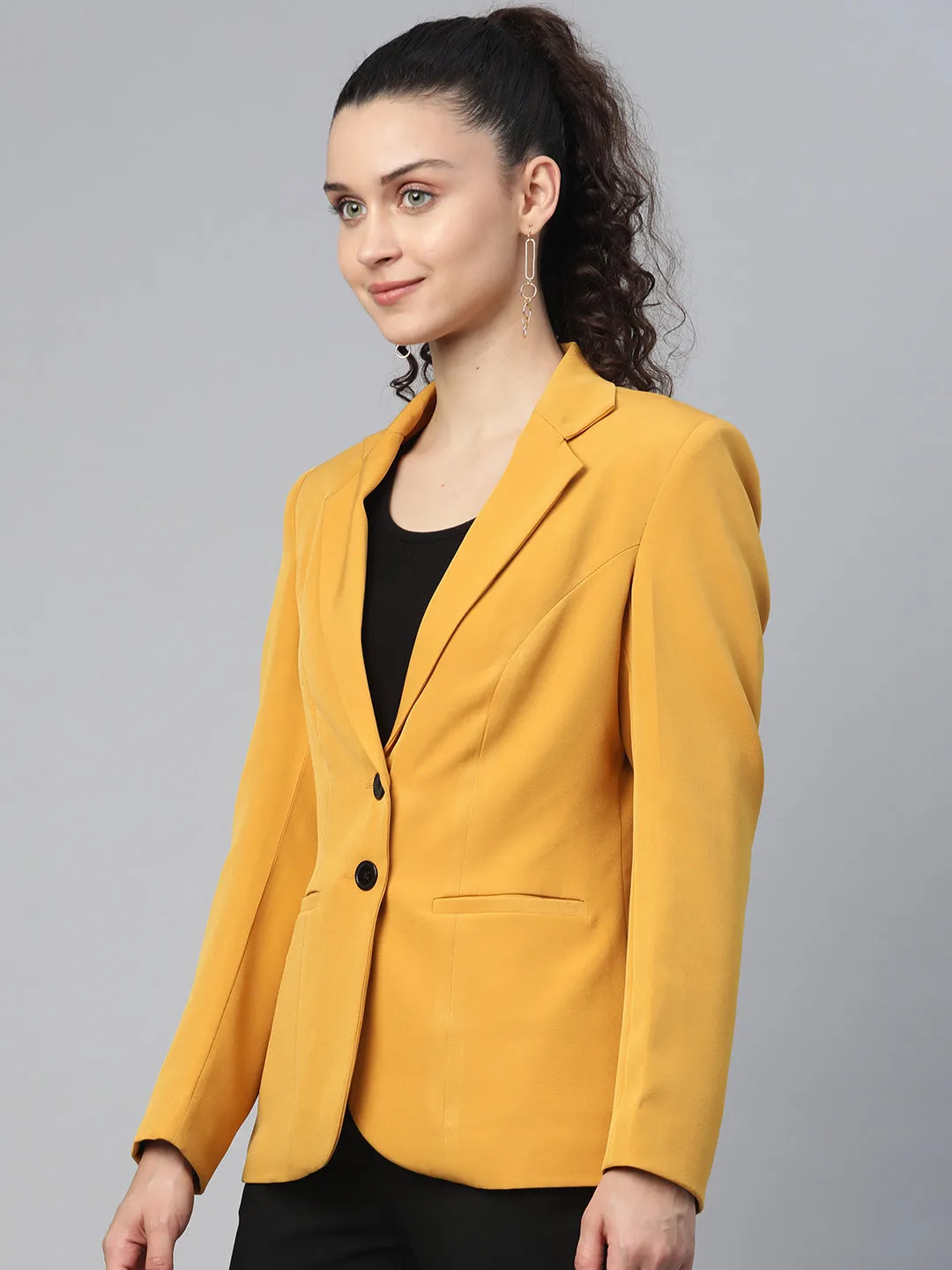 Mustard Yellow Notched Lapel Light Weight Blazer