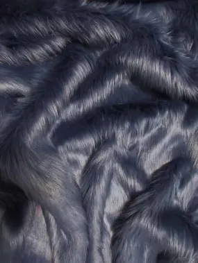 Navy Blue Solid Shaggy Long Pile Faux Fur Fabric / Sold By The Yard (Closeout)