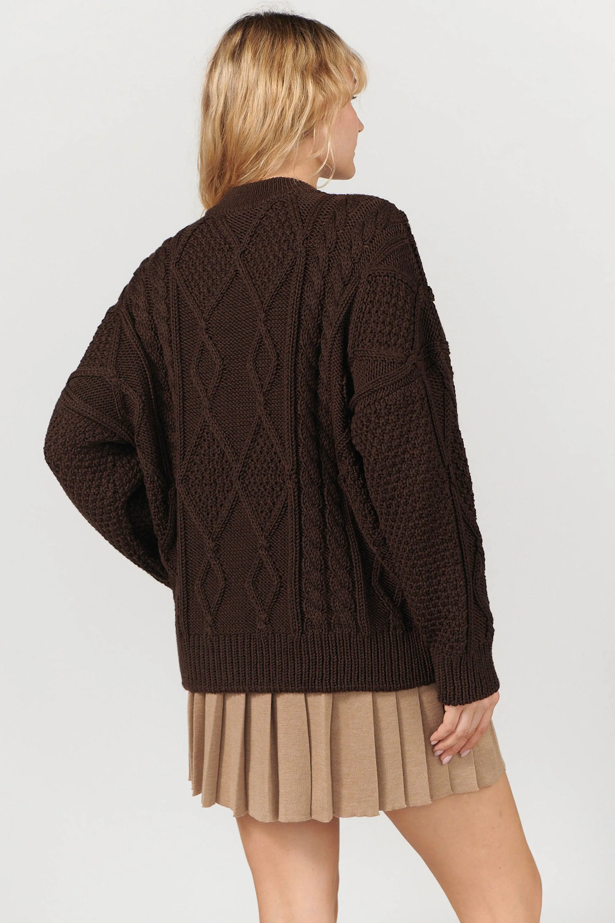 Nonna Cable-Knit 100% Merino Sweater Chocolate