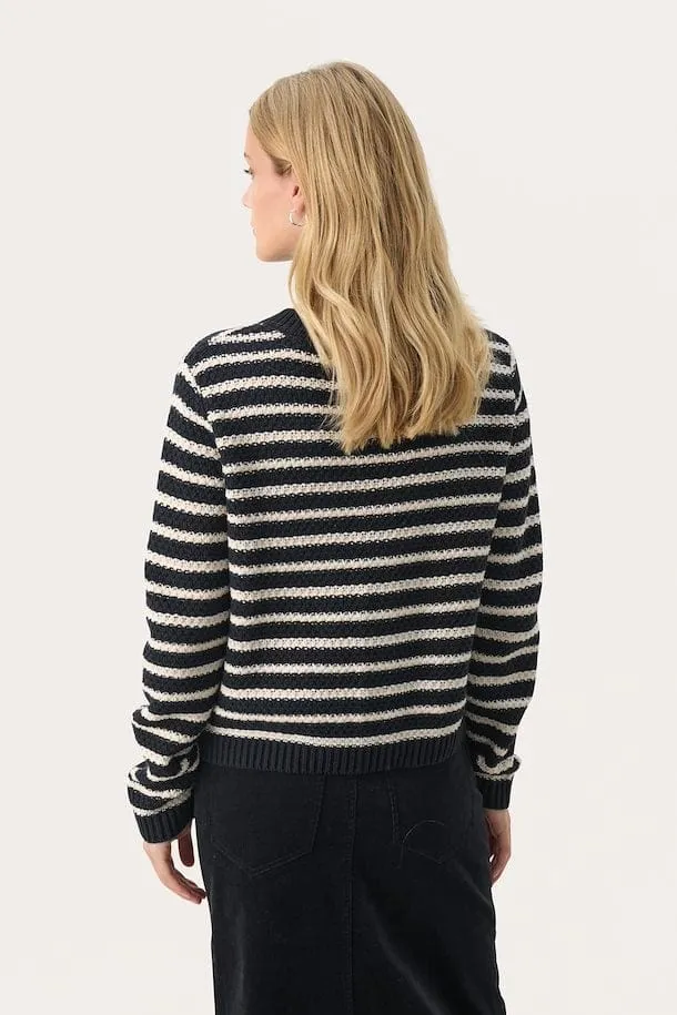 Part Two LeonidaPW Stripe Cardigan in Whitecap Gray