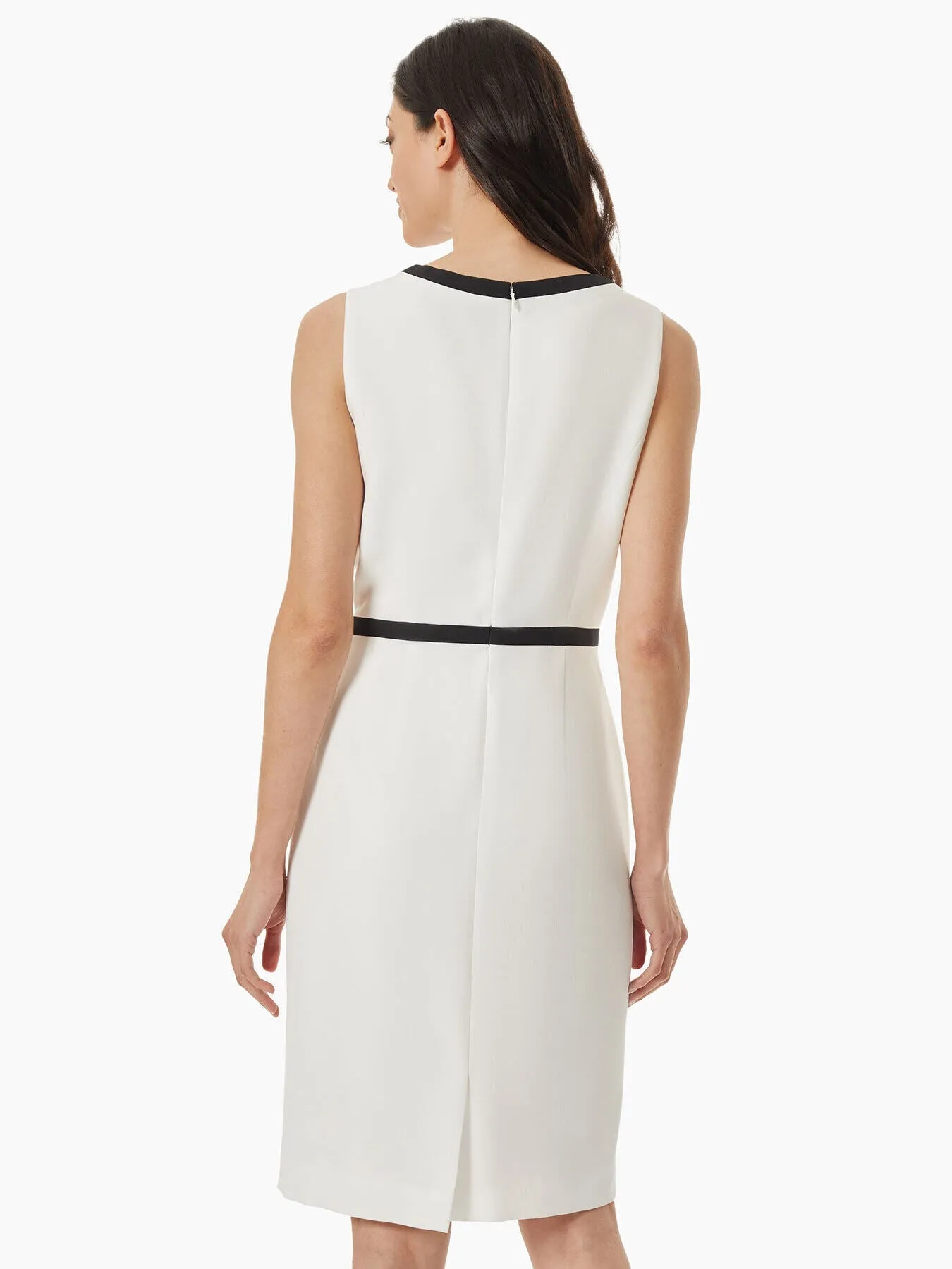 Petite Contrast Trim Framed Stretch Crepe Sheath Dress